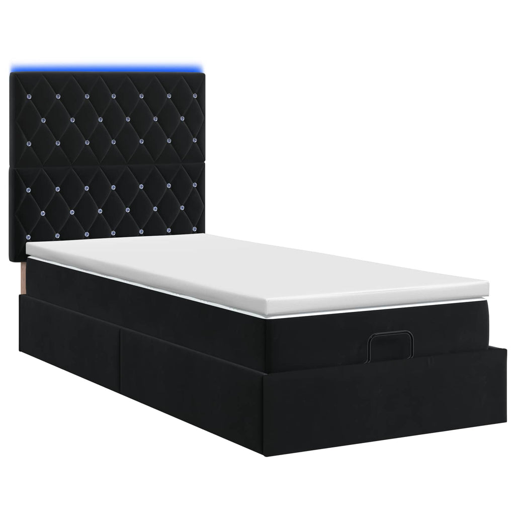 vidaXL Łóżko z pojemnikiem i materacem LED Czarny 100 x 200 cm Welur