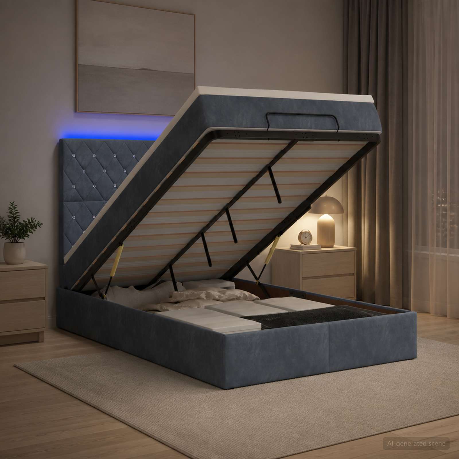 vidaXL Łóżko z pojemnikiem i materacem LED ciemnoszary 120 x 190 cm