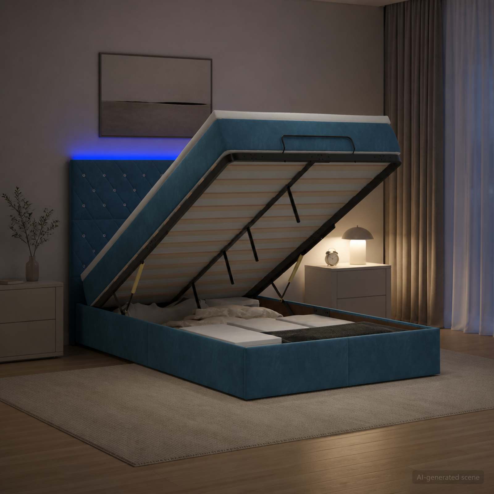 vidaXL Łóżko z pojemnikiem i materacem LED granatowy 120 x 200 cm