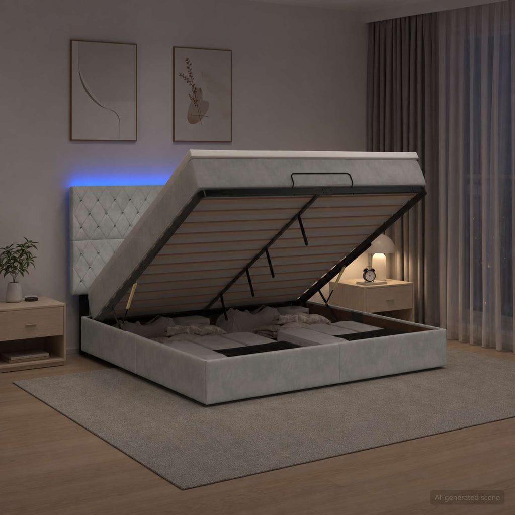 vidaXL Łóżko z pojemnikiem i materacem LED jasnoszary 160 x 200 cm