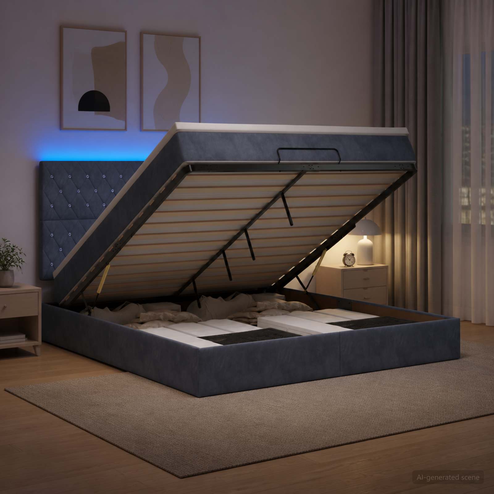 vidaXL Łóżko z pojemnikiem i materacem LED ciemnoszary 140 x 190 cm