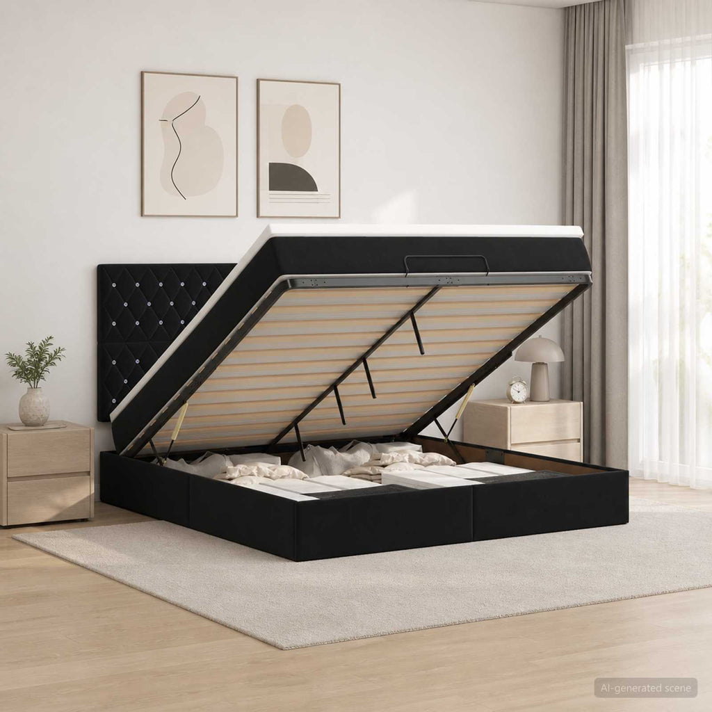 vidaXL Łóżko ottoman z materacem Czarny 160 x 200 cm Welur