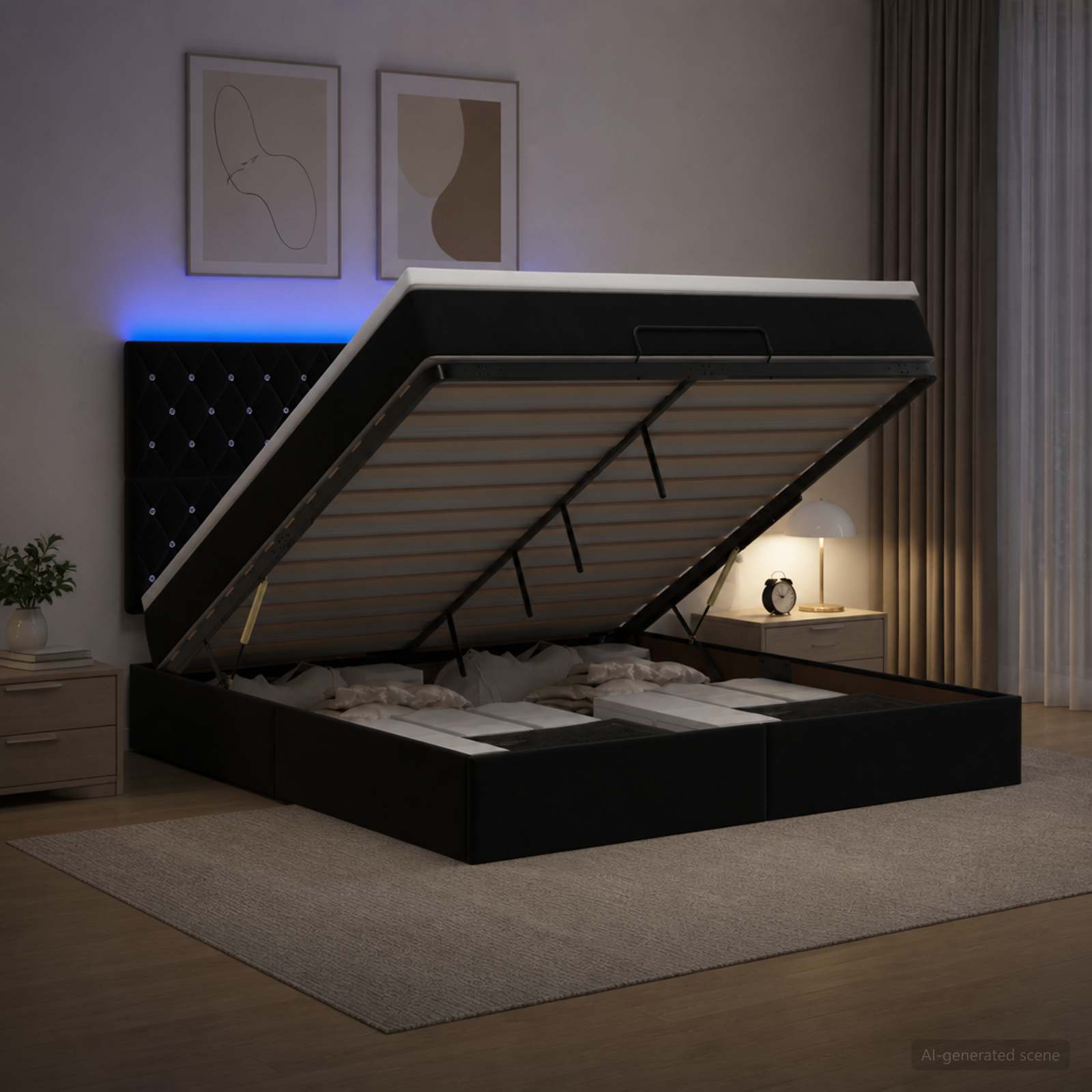 vidaXL Łóżko z pojemnikiem i materacem LED Czarny 140 x 200 cm Welur