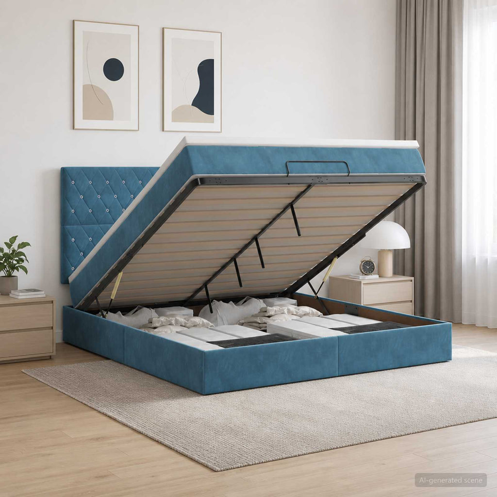 vidaXL Łóżko ottoman z materacem Ciemnoniebieski 140 x 200 cm Welur
