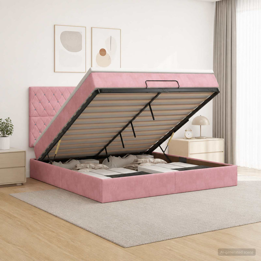 vidaXL Łóżko ottoman z materacem różowy 160 x 200 cm Welur