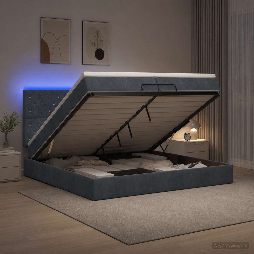 vidaXL Łóżko z pojemnikiem i materacem LED ciemnoszary 200 x 200 cm
