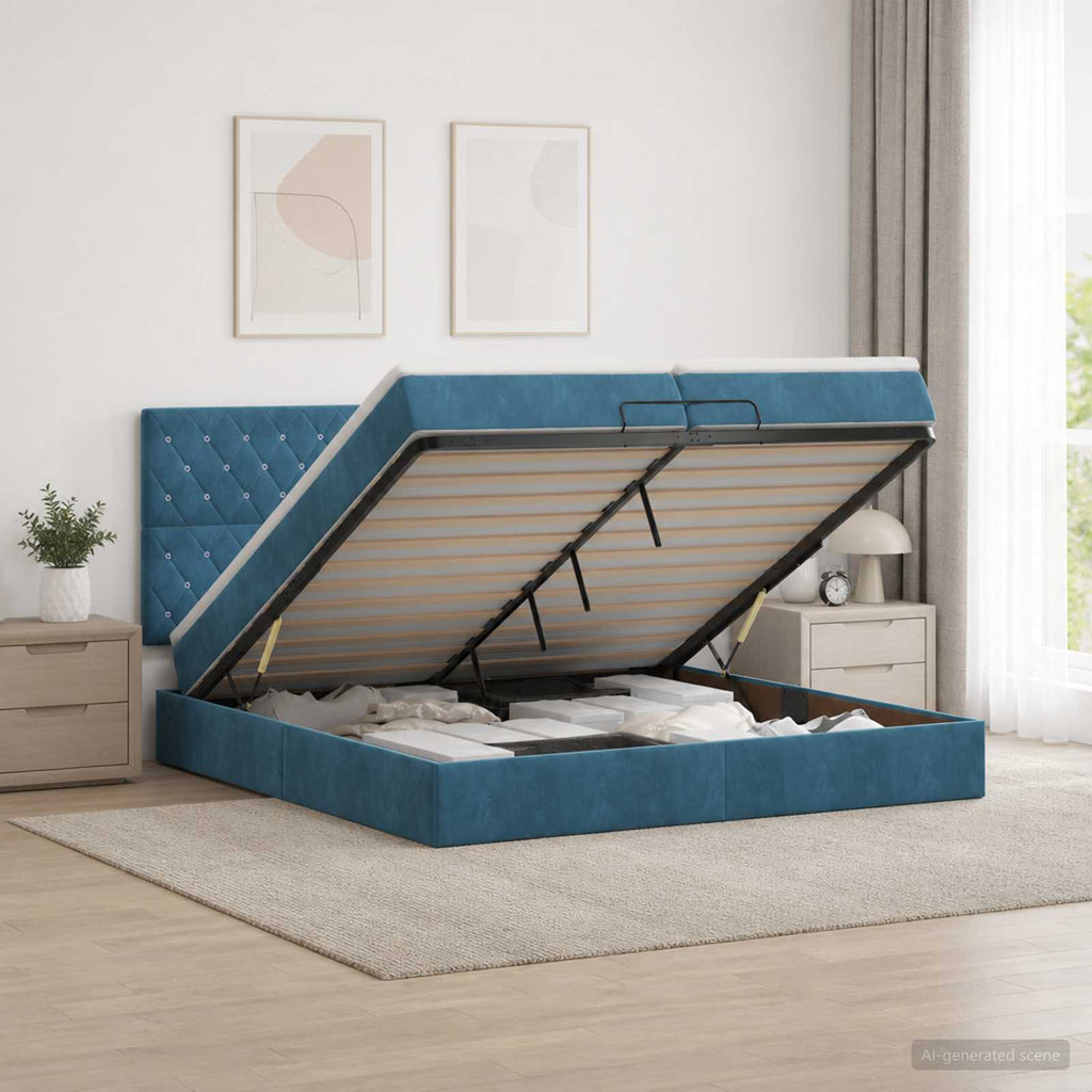 vidaXL Łóżko ottoman z materacem Ciemnoniebieski 200 x 200 cm Welur