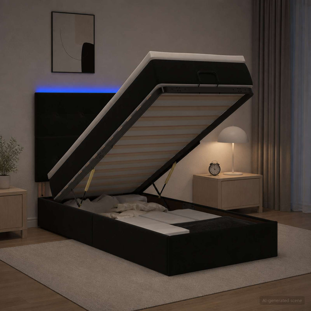 vidaXL Łóżko z pojemnikiem i materacem LED Czarny 80 x 200 cm Welur