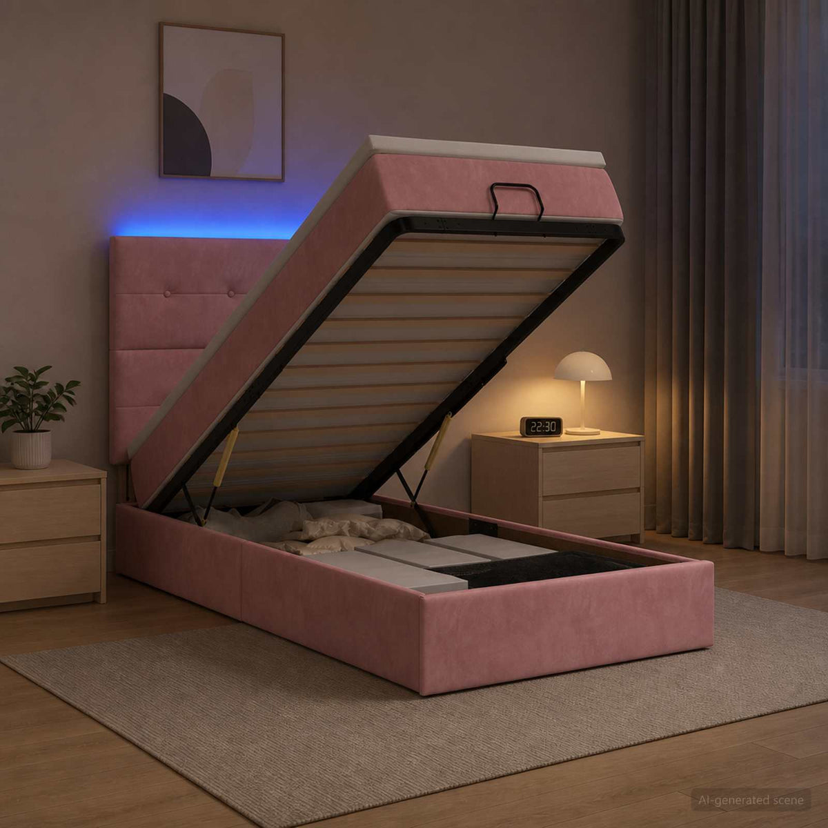 vidaXL Łóżko z pojemnikiem i materacem LED różowy 90 x 190 cm Welur