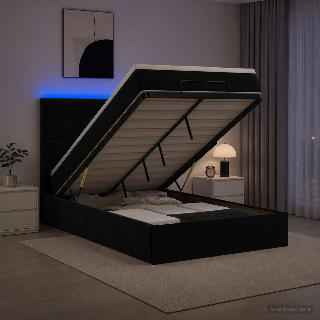 vidaXL Łóżko z pojemnikiem i materacem LED Czarny 120 x 200 cm Welur