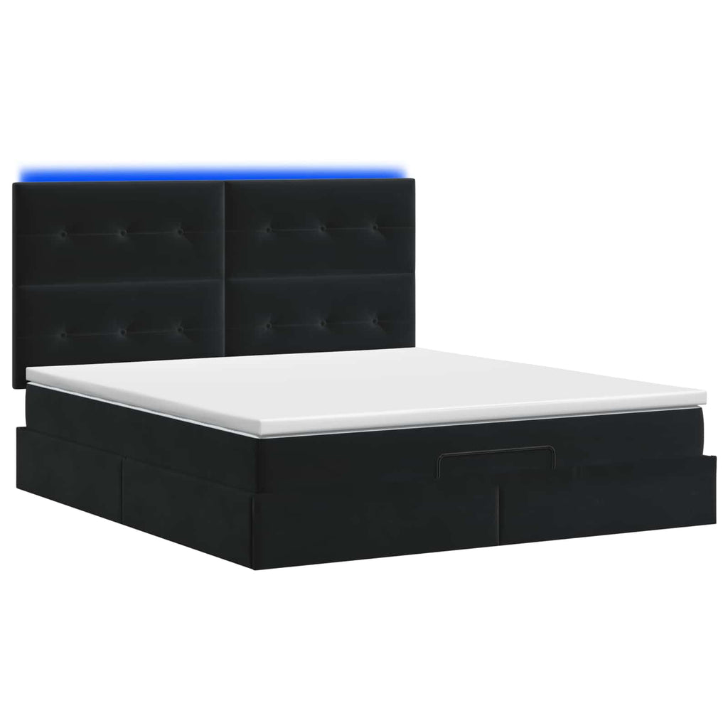 vidaXL Łóżko z pojemnikiem i materacem LED Czarny 160 x 200 cm Welur