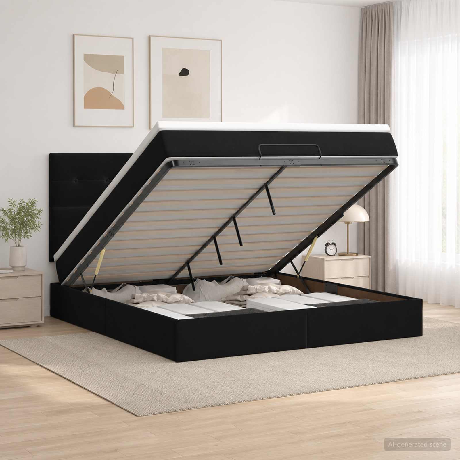 vidaXL Łóżko ottoman z materacem Czarny 160 x 200 cm Welur