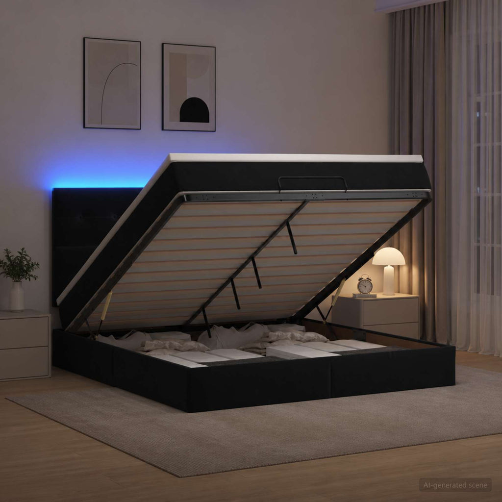 vidaXL Łóżko z pojemnikiem i materacem LED Czarny 160 x 200 cm Welur
