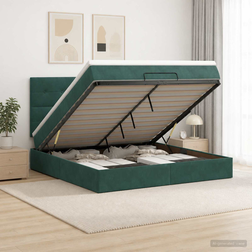 vidaXL Łóżko ottoman z materacem Ciemnozielony 160 x 200 cm Welur