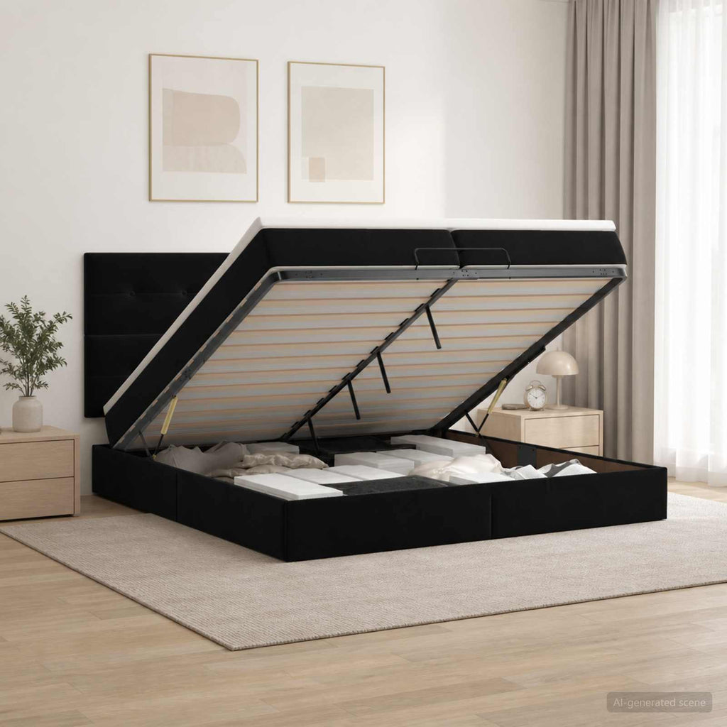 vidaXL Łóżko ottoman z materacem Czarny 200 x 200 cm Welur