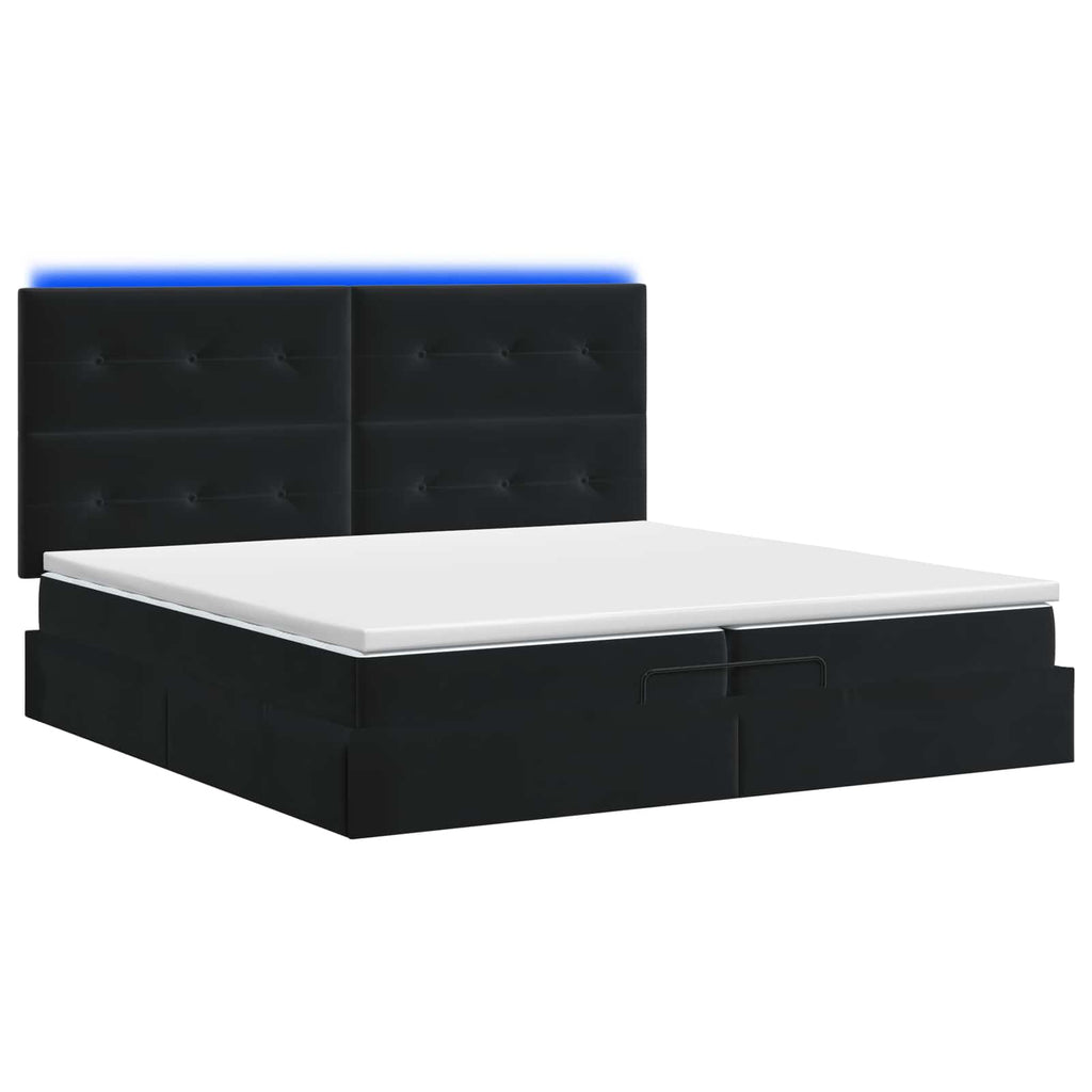 vidaXL Łóżko z pojemnikiem i materacem LED Czarny 200 x 200 cm Welur