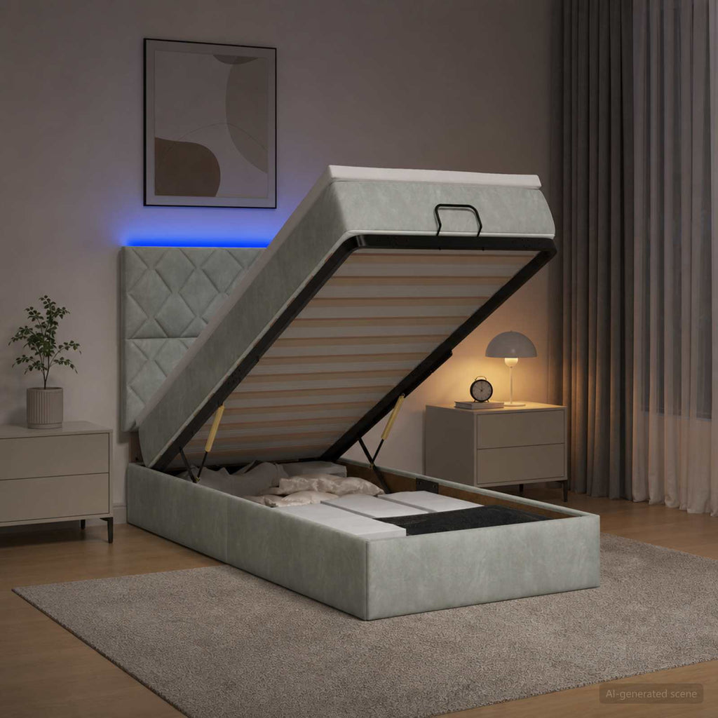 vidaXL Łóżko z pojemnikiem i materacem LED jasnoszary 80 x 200 cm