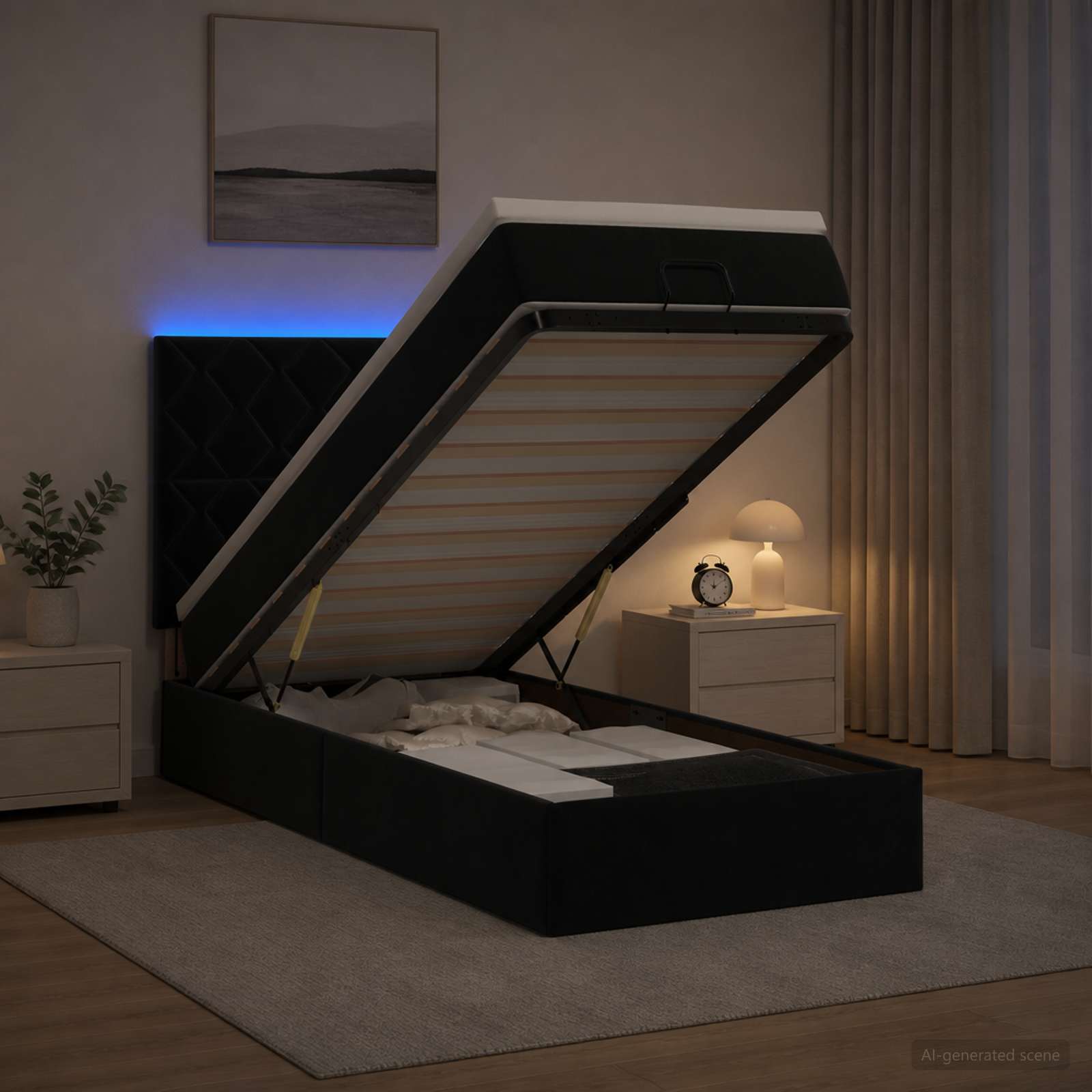 vidaXL Łóżko z pojemnikiem i materacem LED Czarny 90 x 190 cm Welur