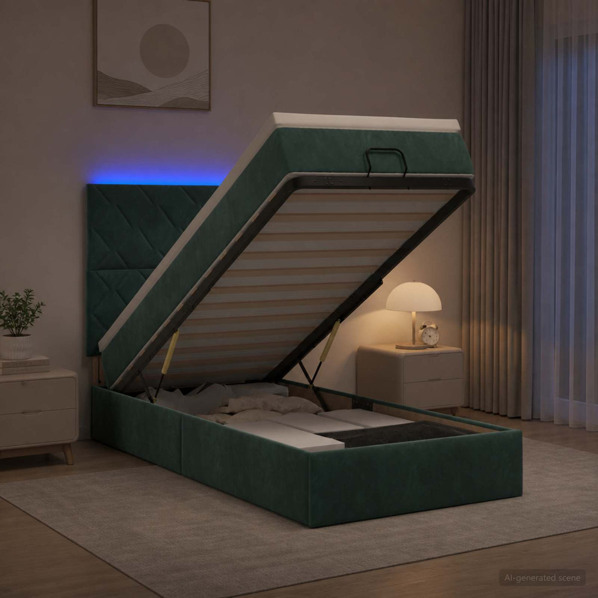 vidaXL Łóżko z pojemnikiem i materacem LED Ciemnozielony 90 x 200 cm