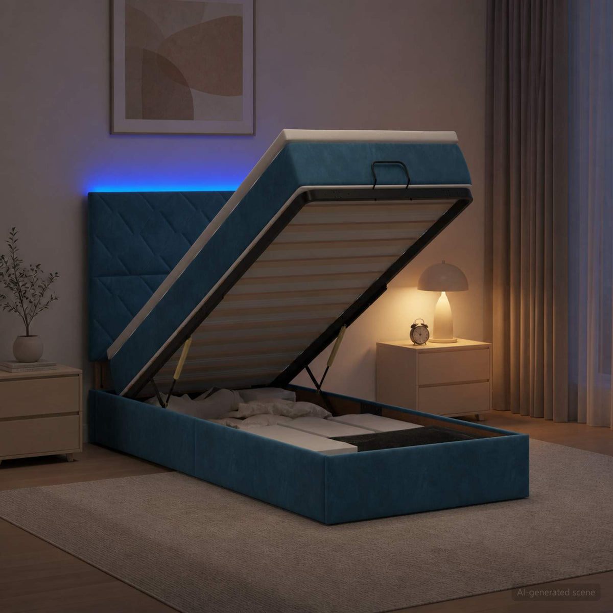 vidaXL Łóżko z pojemnikiem i materacem LED granatowy 80 x 200 cm Welur