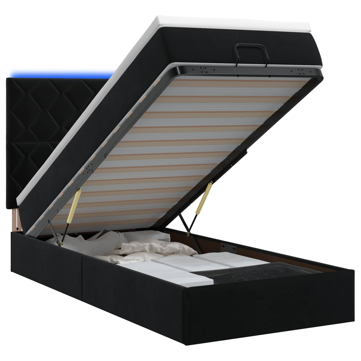 vidaXL Łóżko z pojemnikiem i materacem LED Czarny 90 x 190 cm Welur