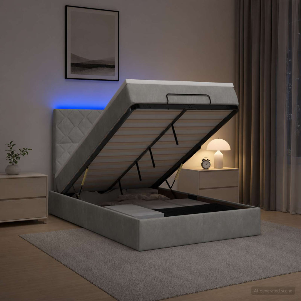 vidaXL Łóżko z pojemnikiem i materacem LED jasnoszary 120 x 200 cm