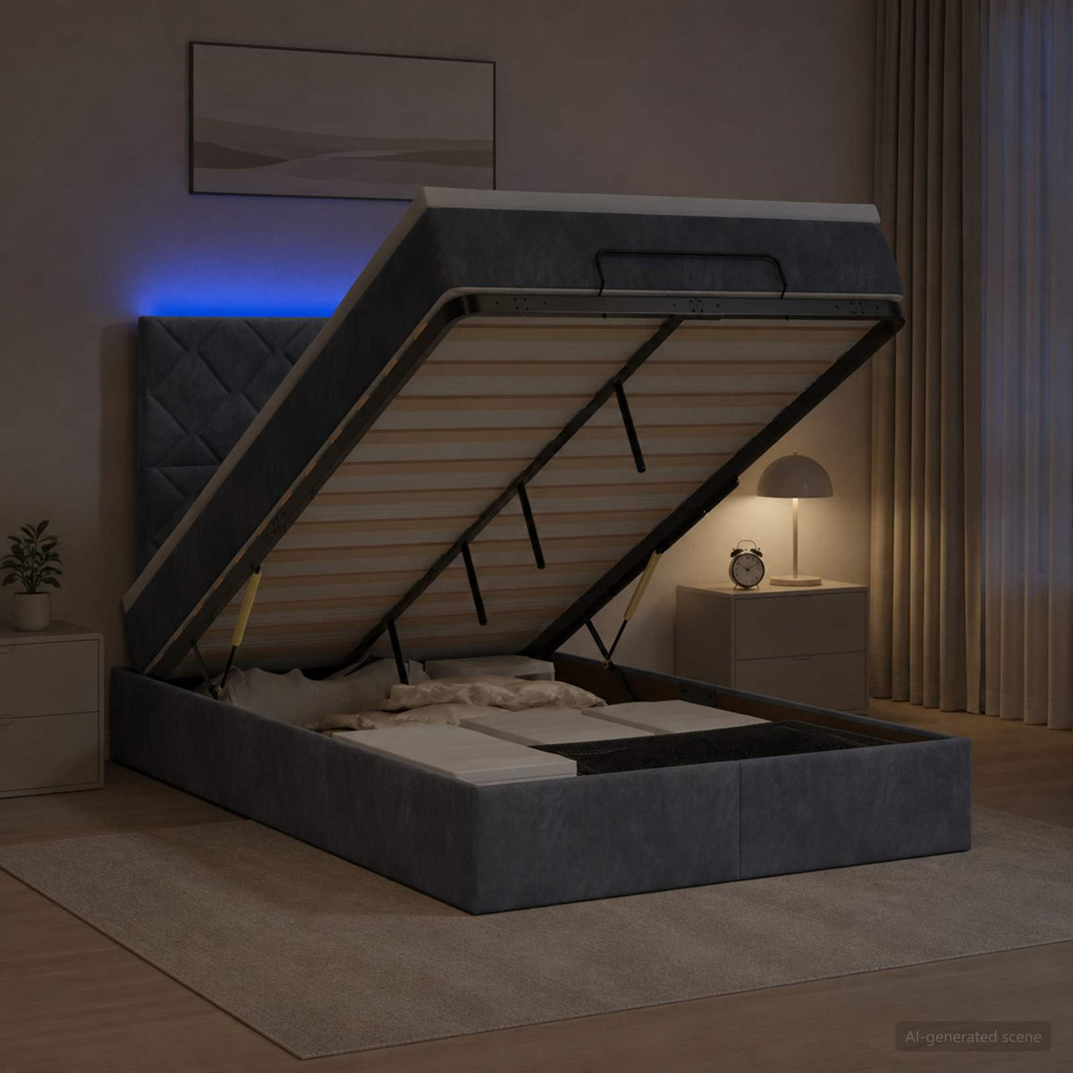 vidaXL Łóżko z pojemnikiem i materacem LED ciemnoszary 120 x 200 cm