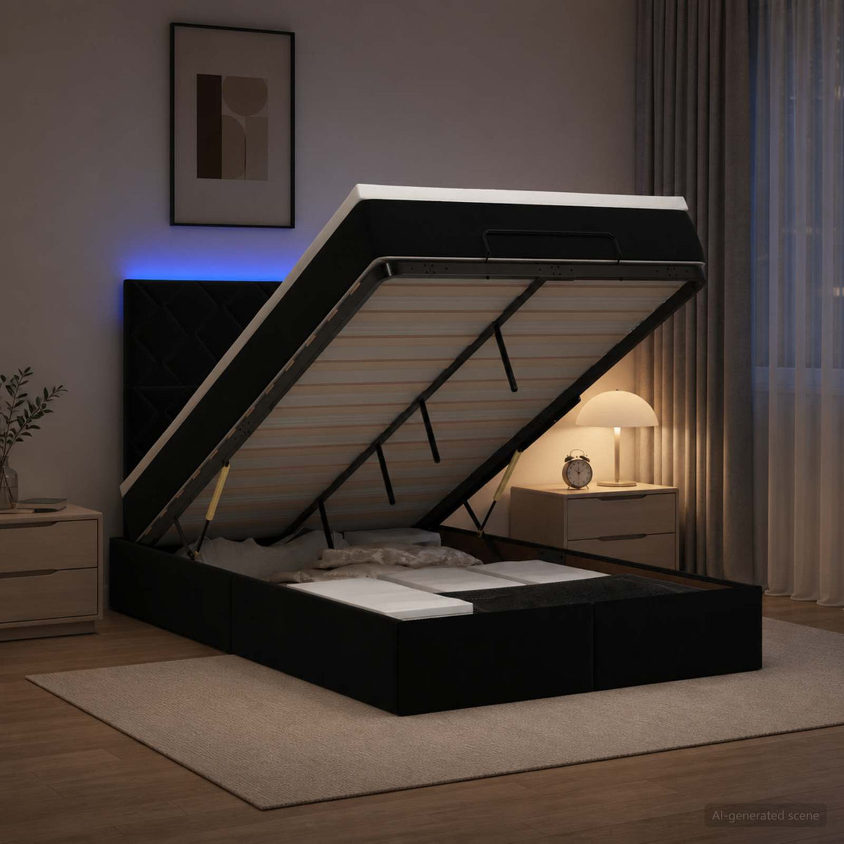 vidaXL Łóżko z pojemnikiem i materacem LED Czarny 120 x 190 cm Welur