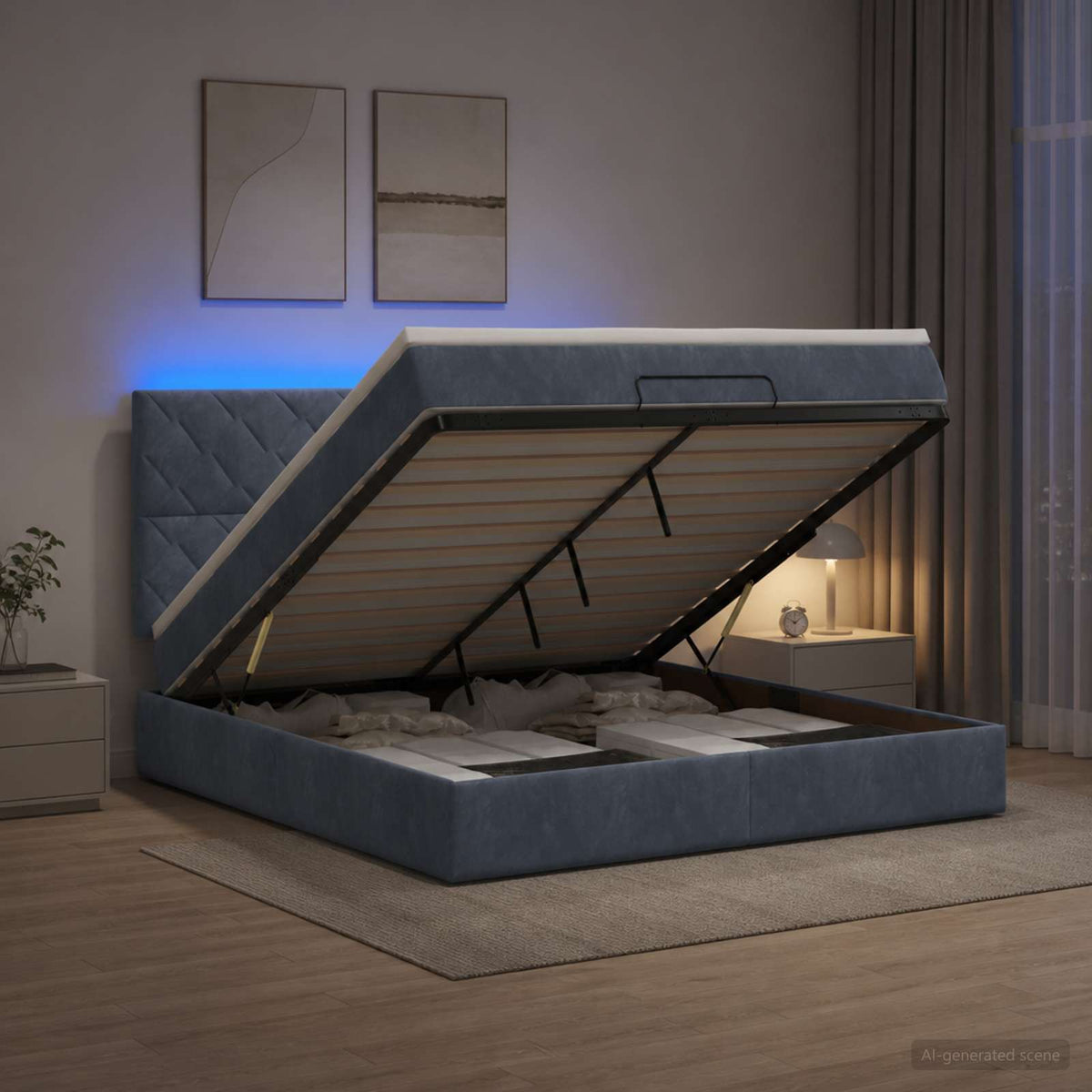 vidaXL Łóżko z pojemnikiem i materacem LED ciemnoszary 160 x 200 cm
