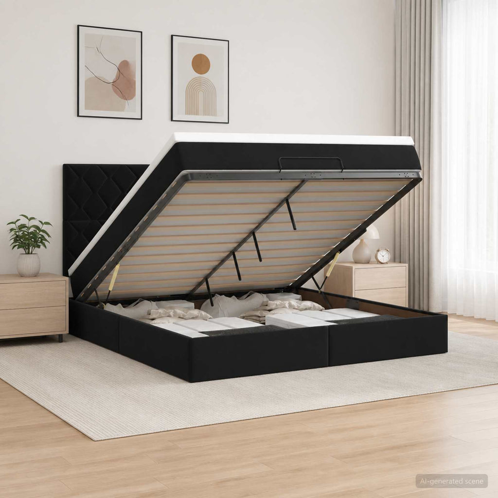 vidaXL Łóżko ottoman z materacem Czarny 140 x 190 cm Welur