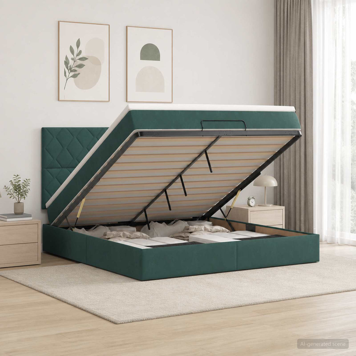 vidaXL Łóżko ottoman z materacem Ciemnozielony 160 x 200 cm Welur