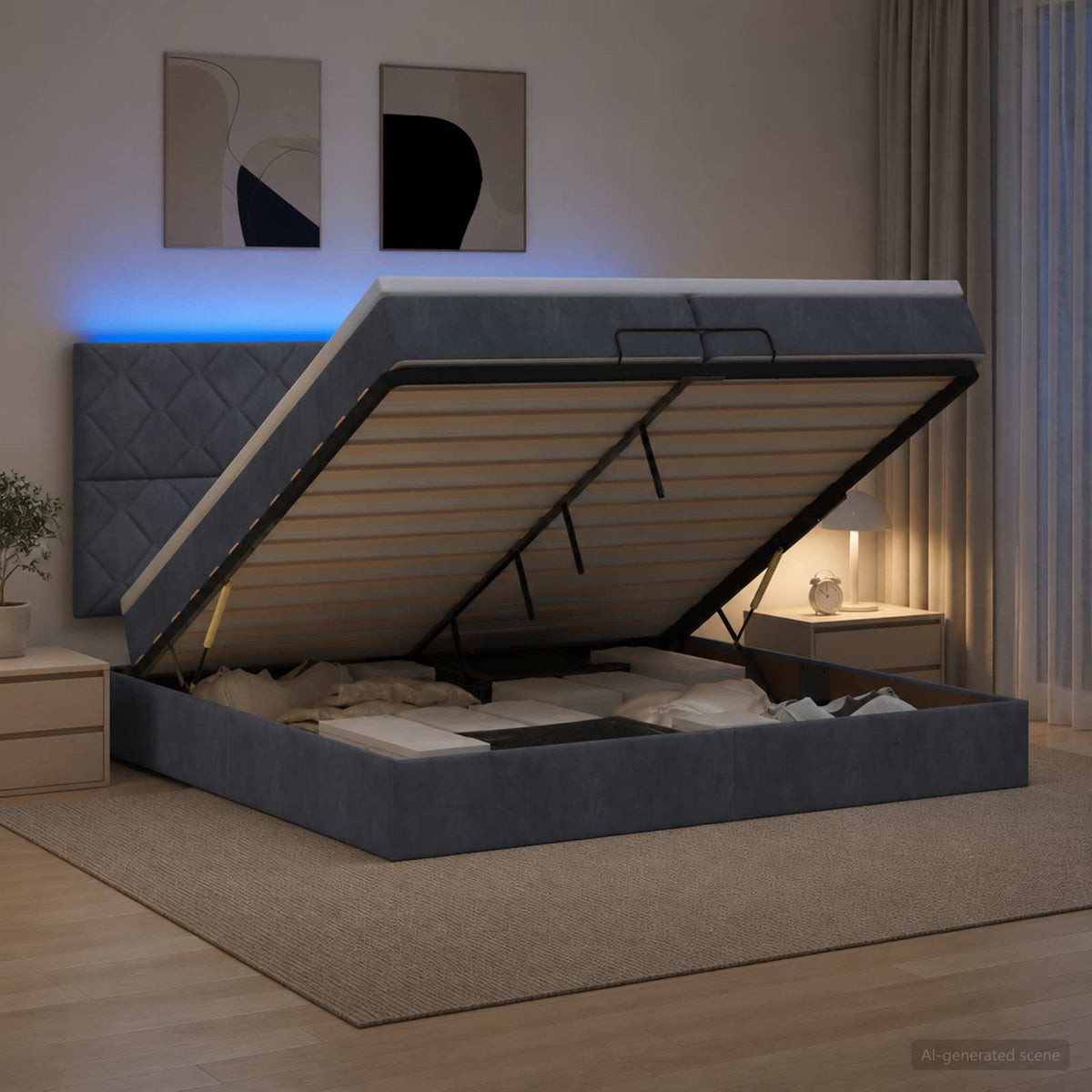 vidaXL Łóżko z pojemnikiem i materacem LED ciemnoszary 200 x 200 cm