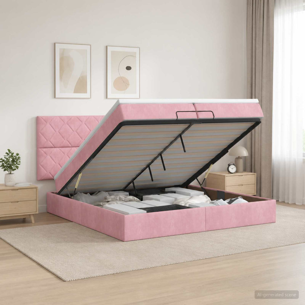 vidaXL Łóżko ottoman z materacem różowy 200 x 200 cm Welur