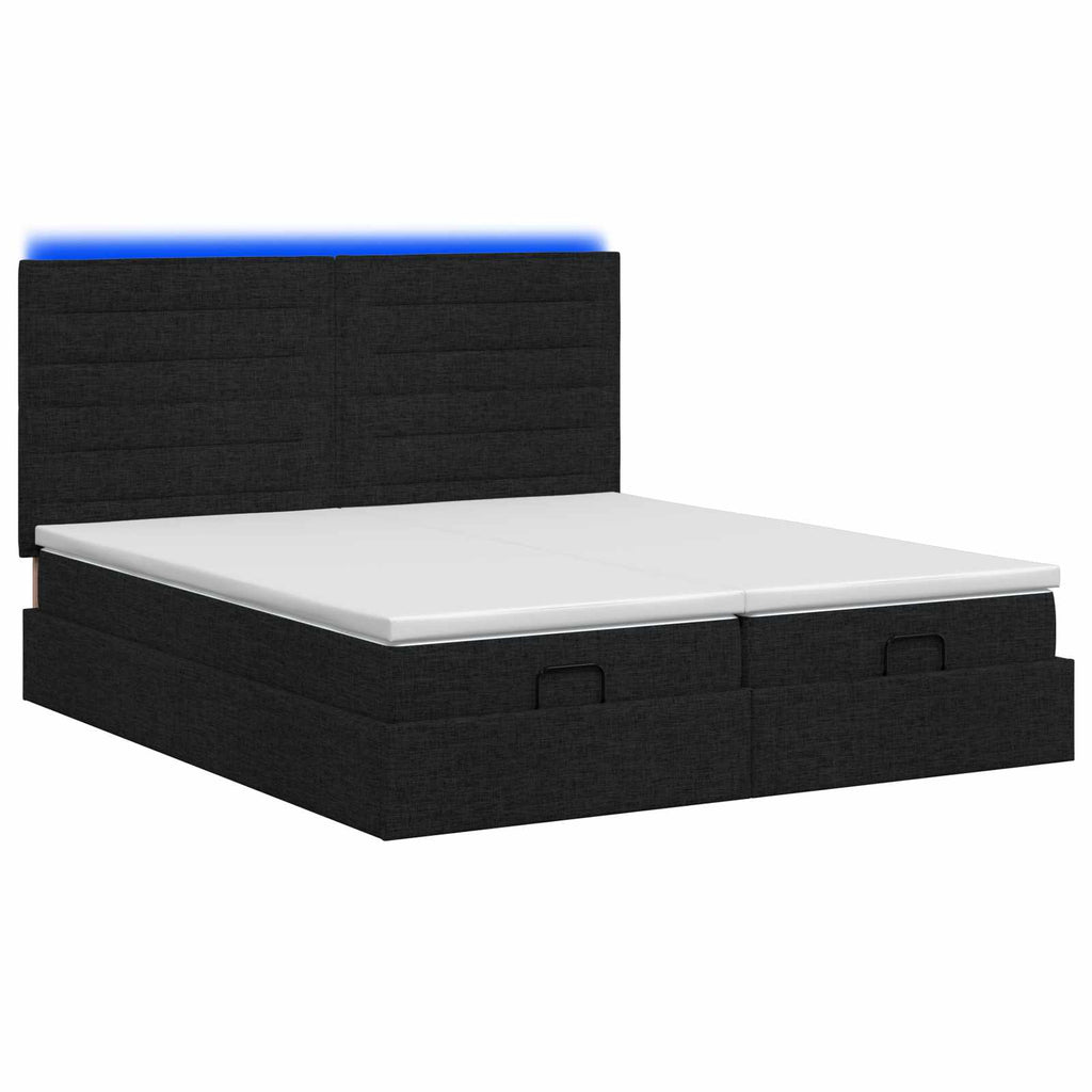 vidaXL Łóżko z pojemnikiem i materacem LED Czarny 200 x 200 cm tkanina