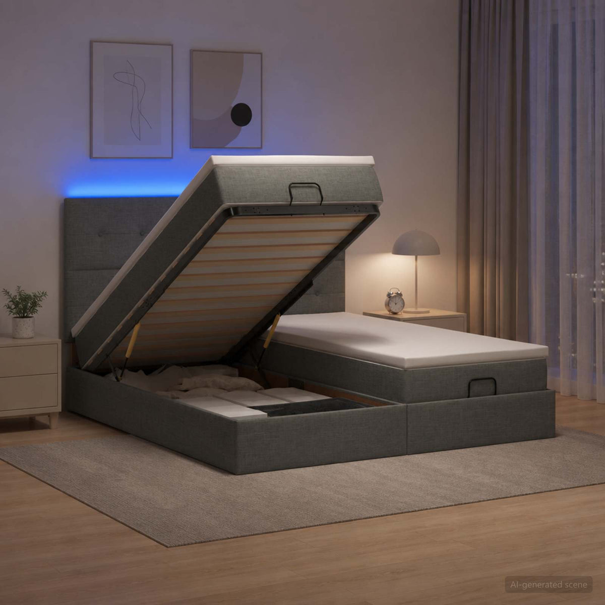 vidaXL Łóżko z pojemnikiem i materacem LED ciemnoszary 200 x 200 cm