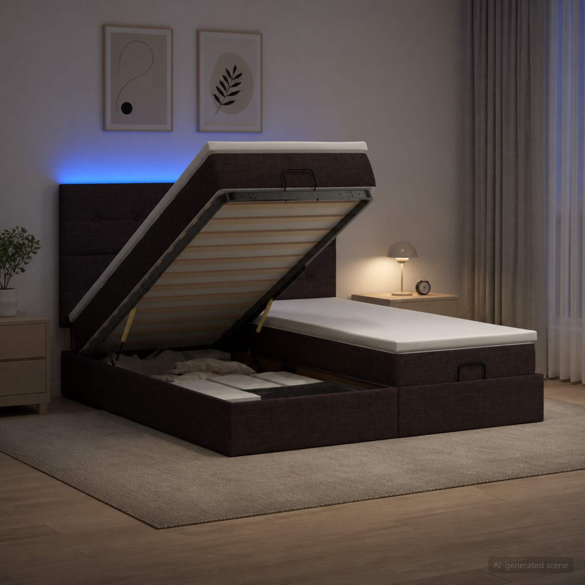 vidaXL Łóżko z pojemnikiem i materacem LED Ciemny brąz 180 x 200 cm