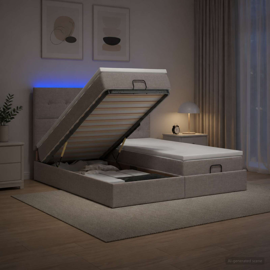 vidaXL Łóżko z pojemnikiem i materacem LED Ciemnoszary 200 x 200 cm
