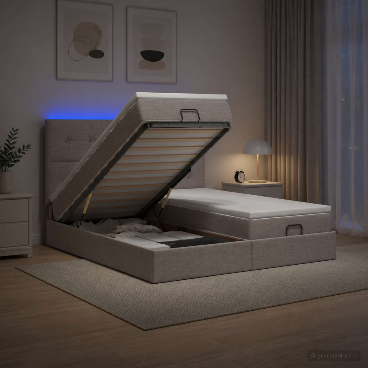 vidaXL Łóżko z pojemnikiem i materacem LED Ciemnoszary 200 x 200 cm