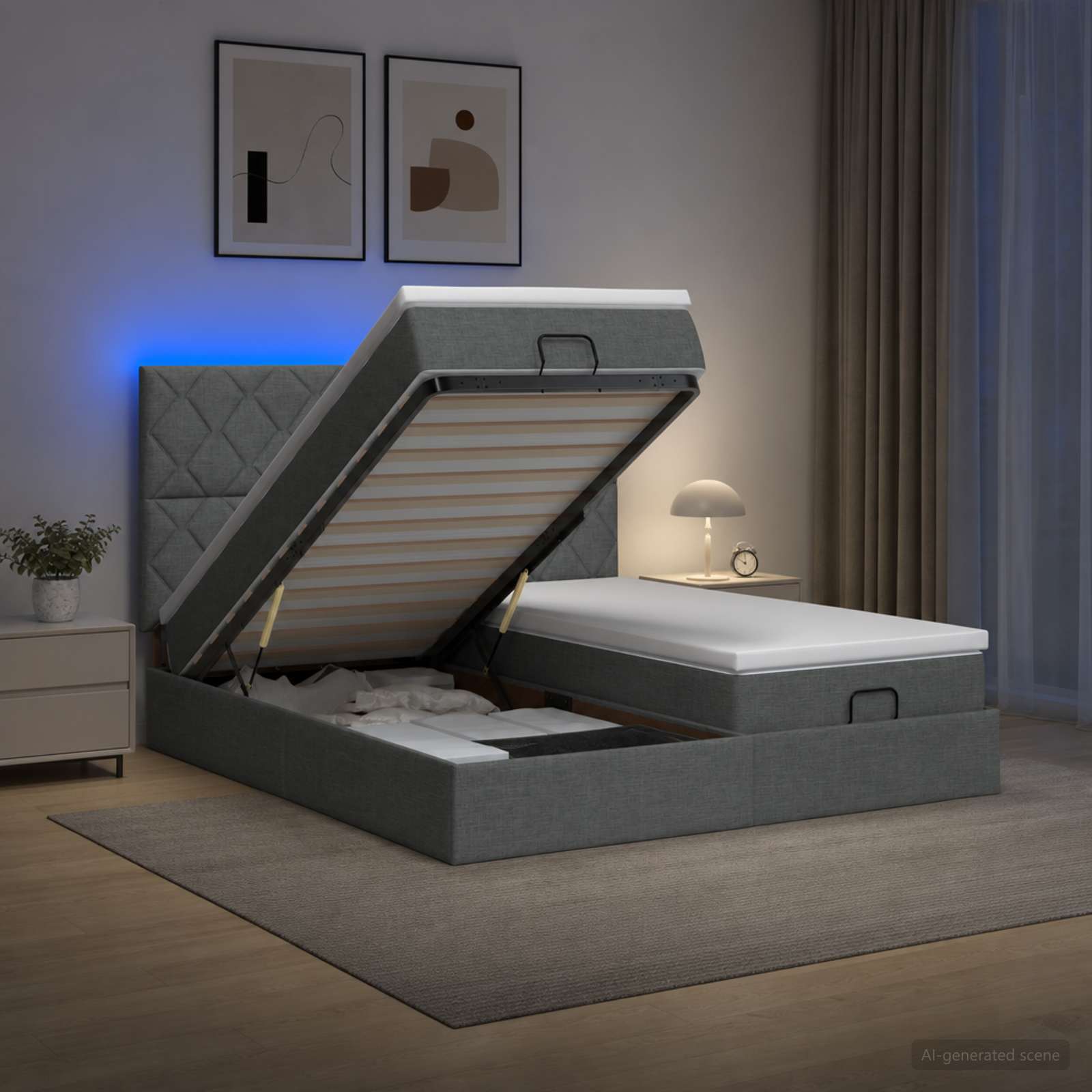 vidaXL Łóżko z pojemnikiem i materacem LED ciemnoszary 200 x 200 cm