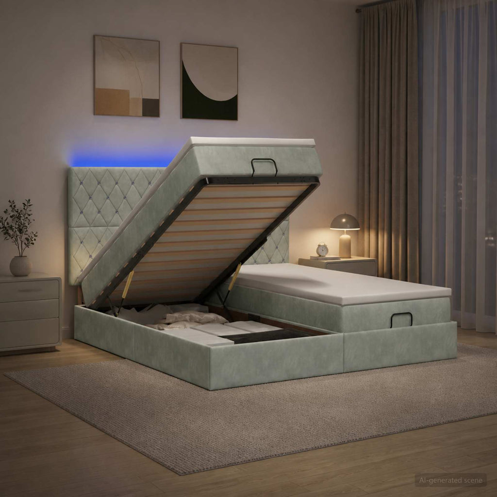 vidaXL Łóżko z pojemnikiem i materacem LED jasnoszary 180 x 200 cm