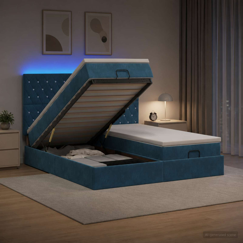 vidaXL Łóżko z pojemnikiem i materacem LED granatowy 200 x 200 cm