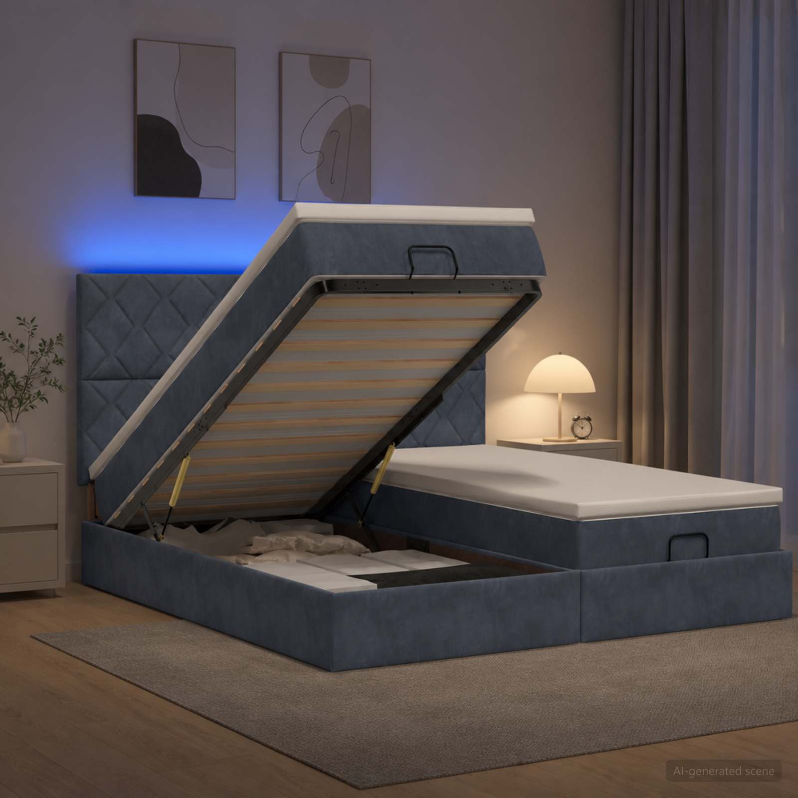 vidaXL Łóżko z pojemnikiem i materacem LED ciemnoszary 200 x 200 cm