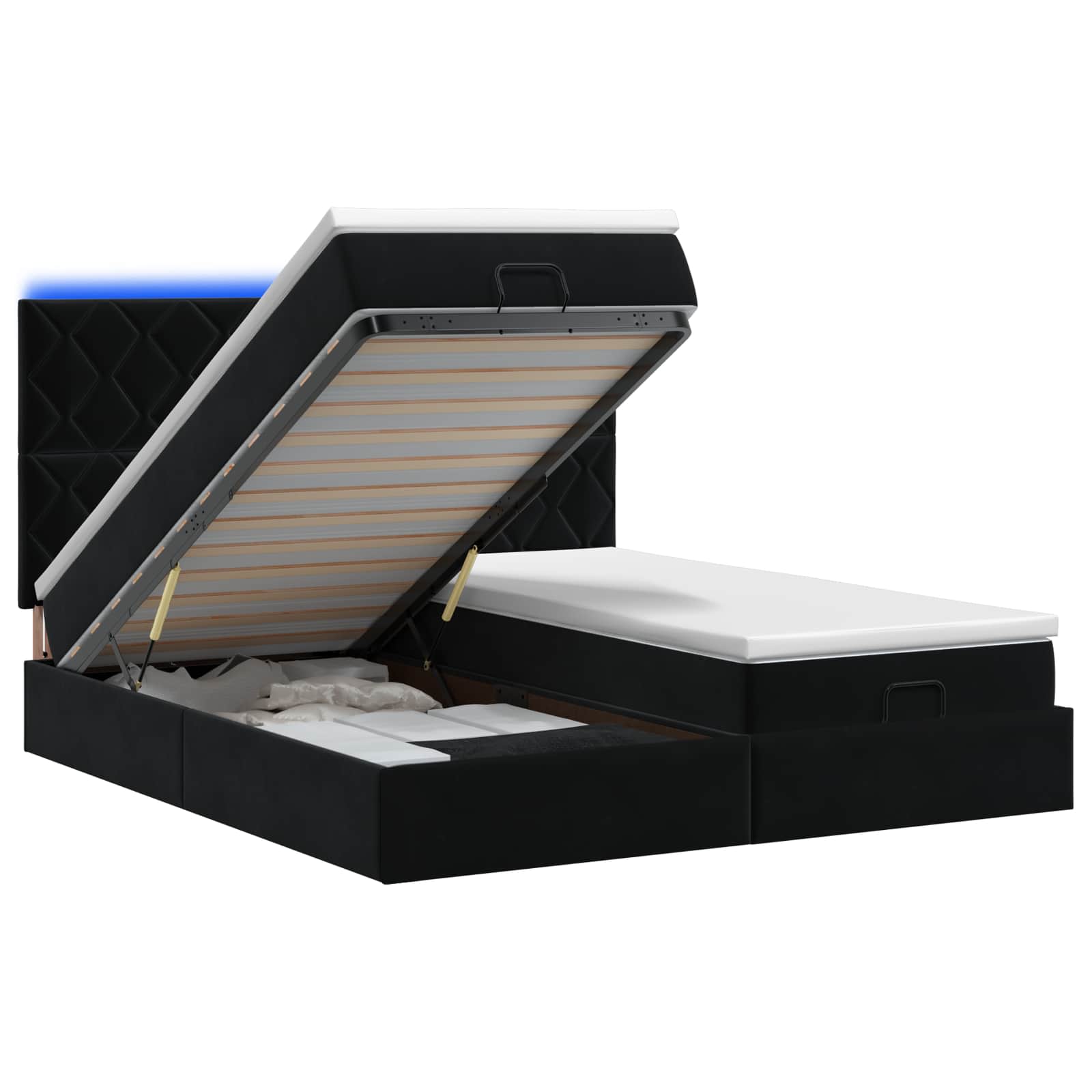 vidaXL Łóżko z pojemnikiem i materacem LED Czarny 200 x 200 cm Welur