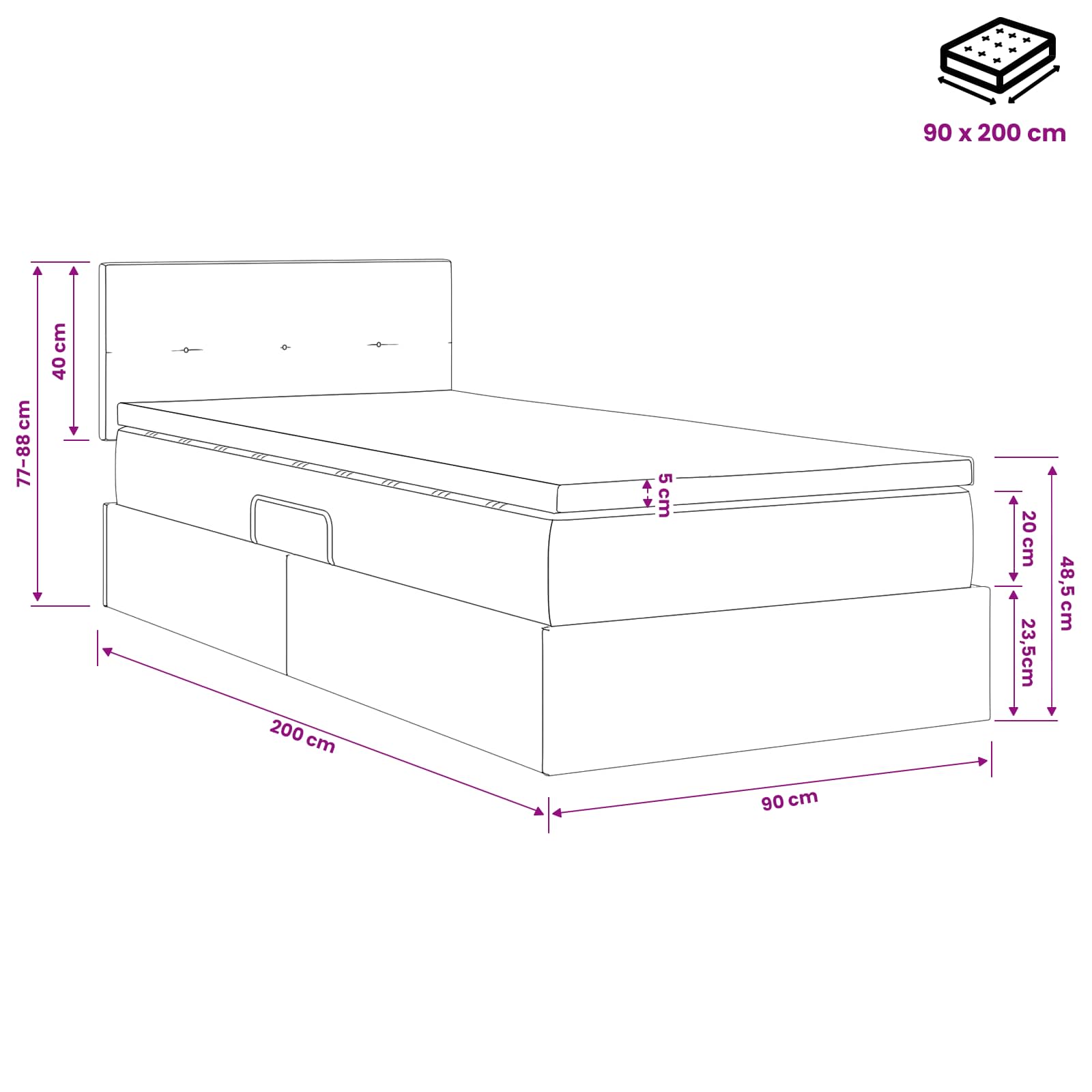 vidaXL Łóżko z miejscem do przechowywania ciemnoszary 90 x 200 cm