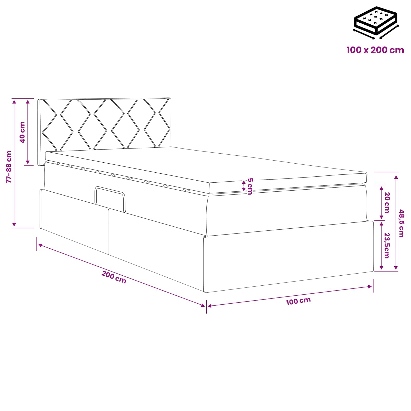 vidaXL Łóżko z miejscem do przechowywania Czarny 100 x 200 cm Aksamit