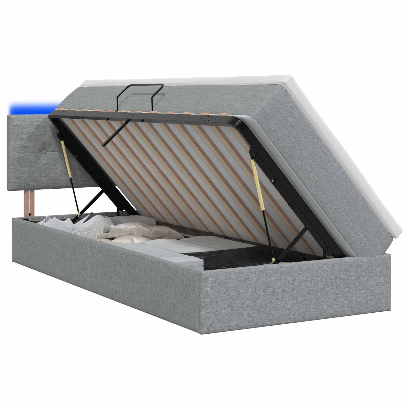 vidaXL Łóżko z funkcją przechowywania LED z materacem jasnoszary