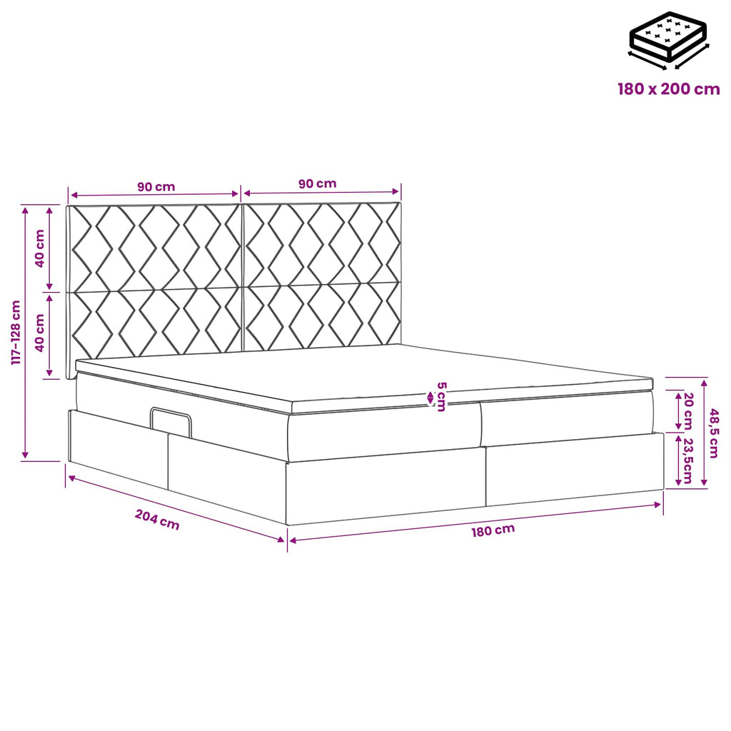 vidaXL Łóżko z miejscem do przechowywania Czarny 200 x 200 cm tkanina