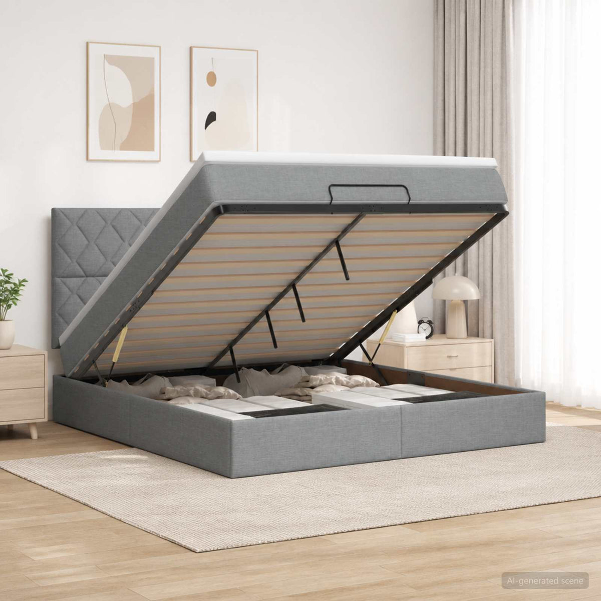 vidaXL Łóżko ottoman z materacem jasnoszary 180 x 200 cm tkanina
