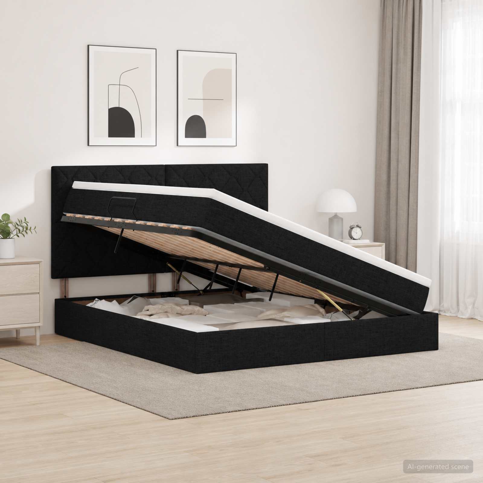 vidaXL Łóżko z miejscem na przechowywanie i materacem Czarny tkanina