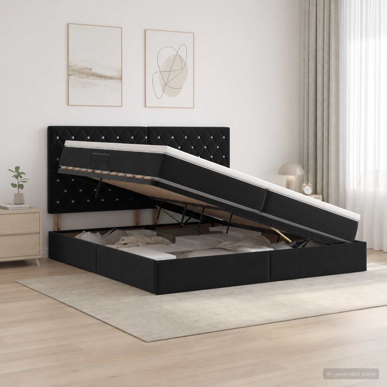 vidaXL Łóżko z funkcją przechowywania LED z materacem Czarny